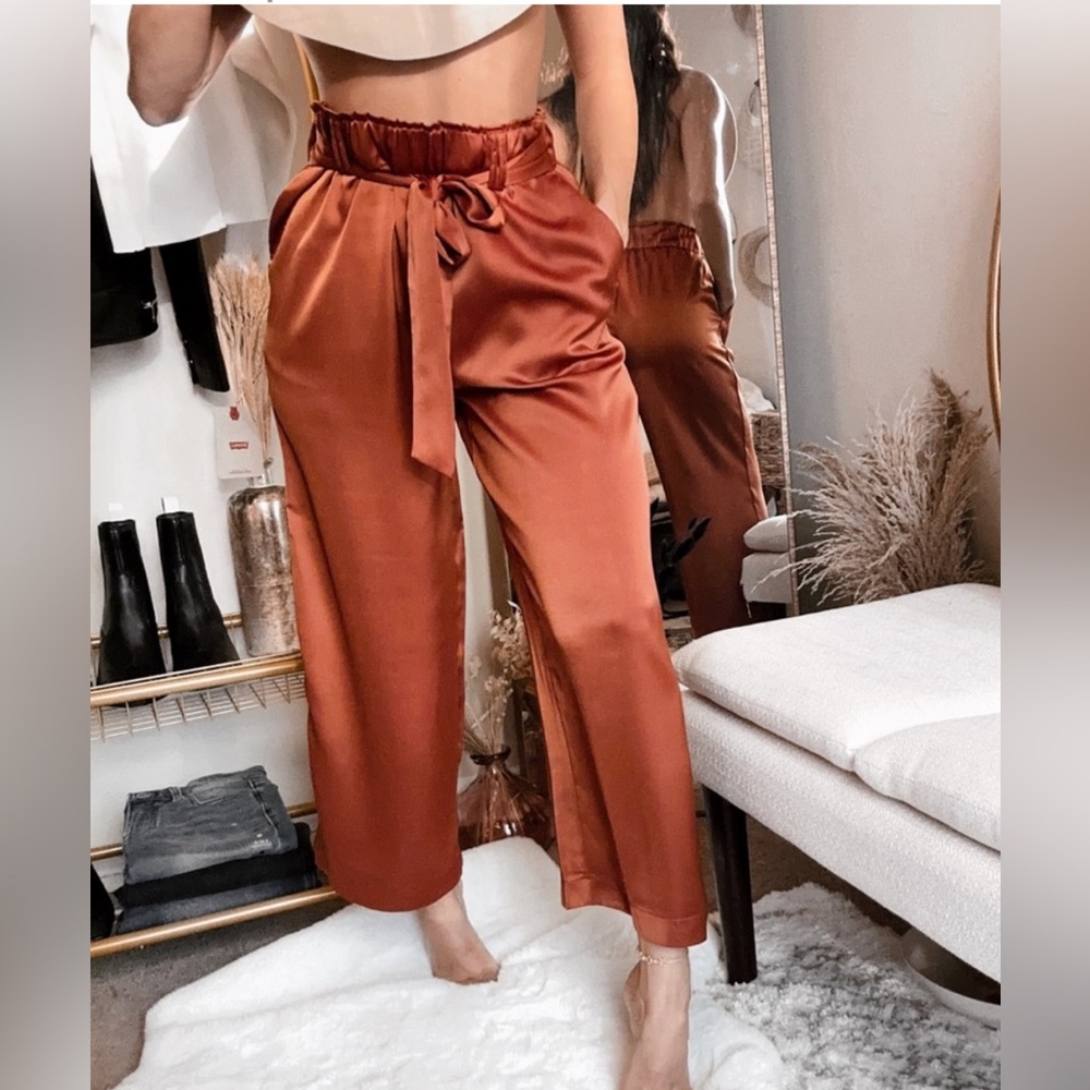 Joie Satin Tie Waist Wide Leg crop Pants size M